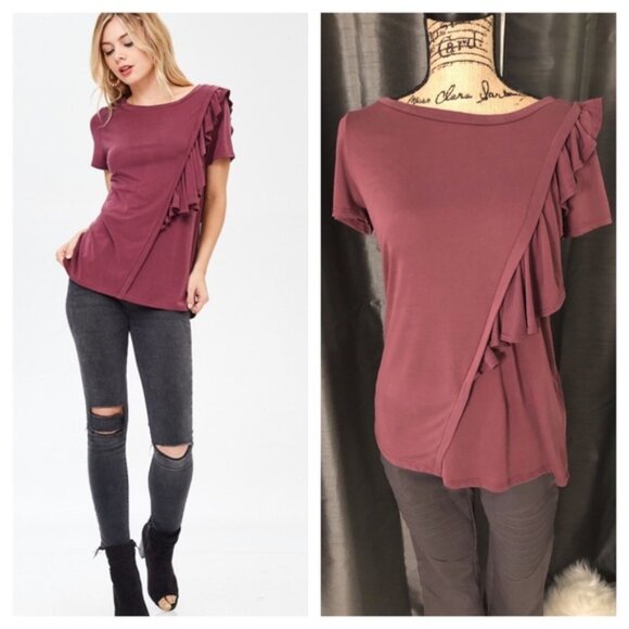 Clear Out‼️ Short Sleeve Ruffle Tee - Picture 5 of 5